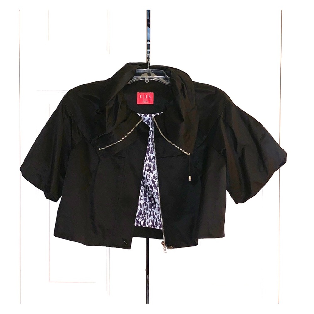 Elle Crop Nylon Wide Collar Zipper coat